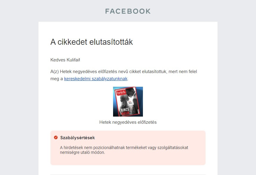 Az alábbi levél érkezett ma reggel a Facebook oldalunk adminisztrátoraihoz. 